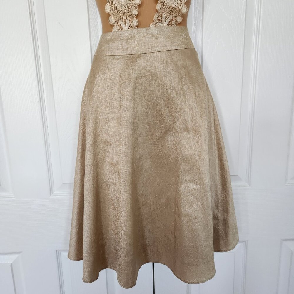 BANANA REPUBLIC WOMENS SKIRT SZ 2 GOLD TONE SILK  HALF CIRCLE - Picture 4 of 10